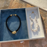 The Black Cord Necklace with Golden Center-piece
