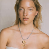 The Long Beaded Necklace | White Jade & Blue Aventurine