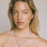 The Long Beaded Necklace | White Jade & Blue Aventurine