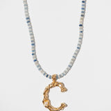 The Long Beaded Necklace | White Jade & Blue Aventurine