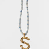 The Long Beaded Necklace | White Jade & Blue Aventurine