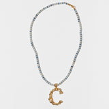 The Long Beaded Necklace | White Jade & Blue Aventurine