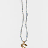The Long Beaded Necklace | White Jade & Blue Aventurine