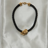 The Black Cord Necklace with Golden Center-piece