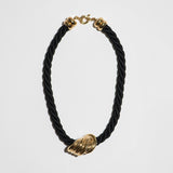The Black Cord Necklace with Golden Center-piece