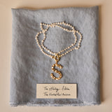The Knotted Pearl Necklace with Golden Closure - Long (optional Letter Pendant)