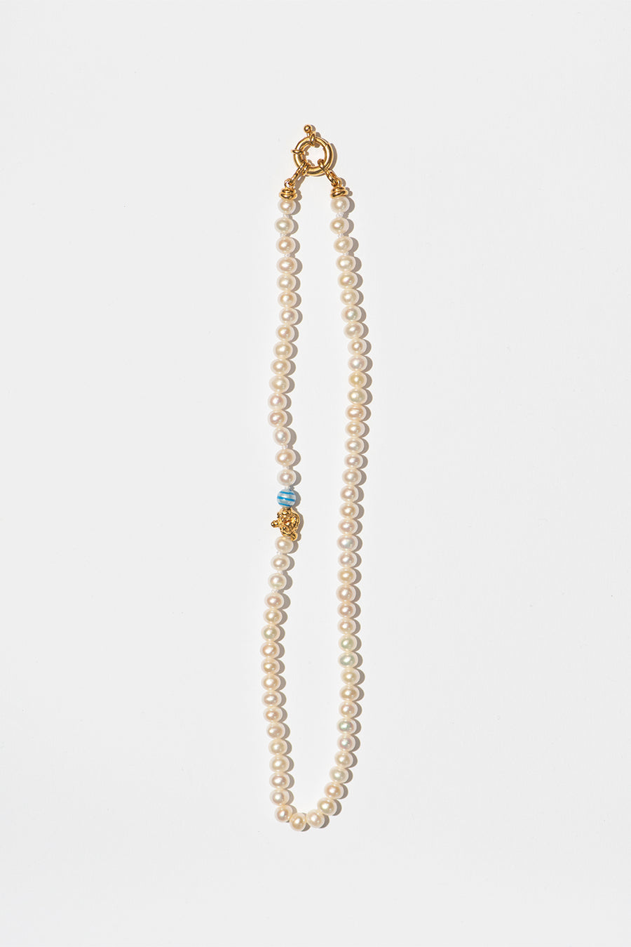 The Classic Pearl Necklace Blue Stripes - Small